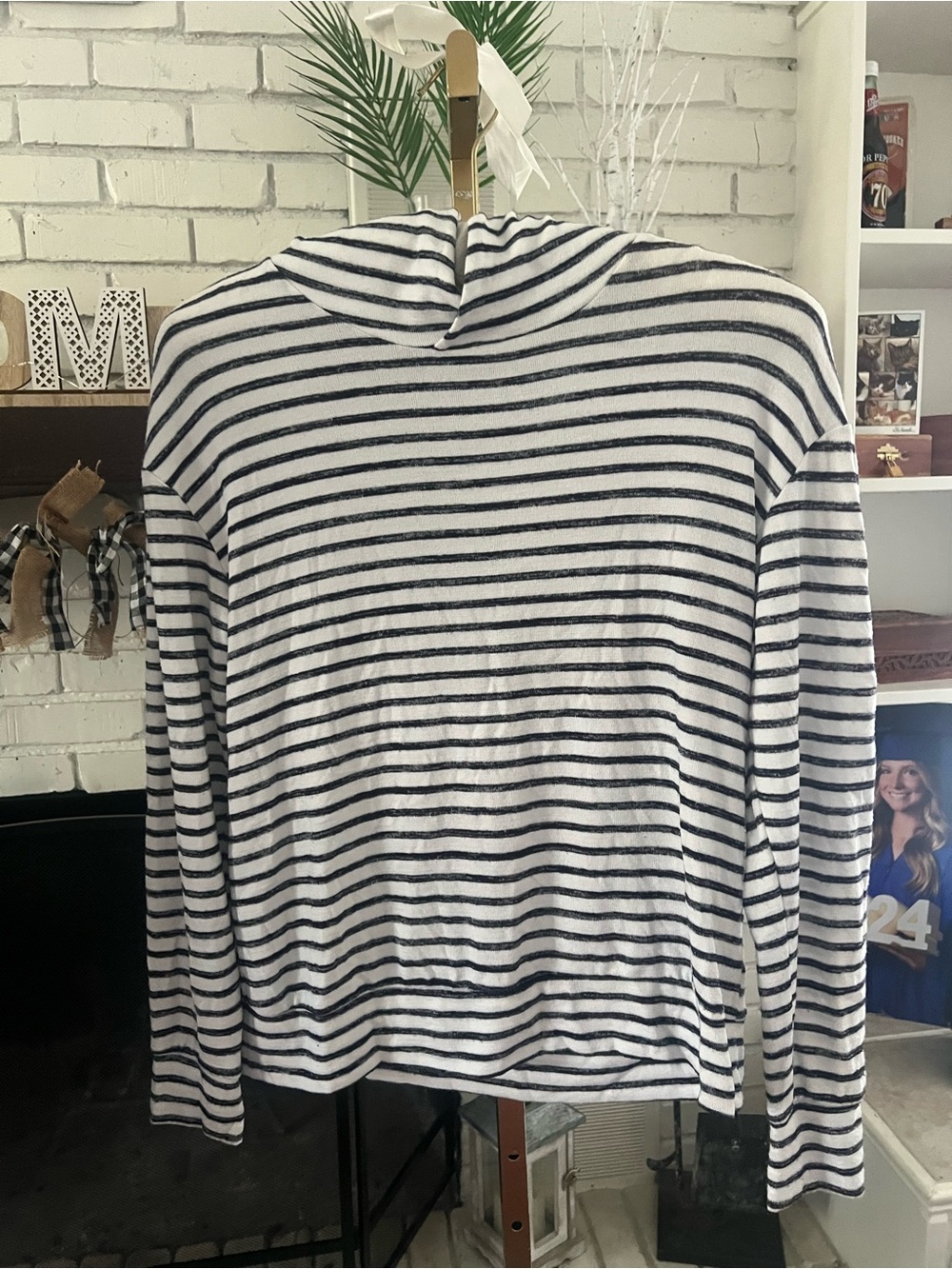 a new day  women’s black and white striped hooded top